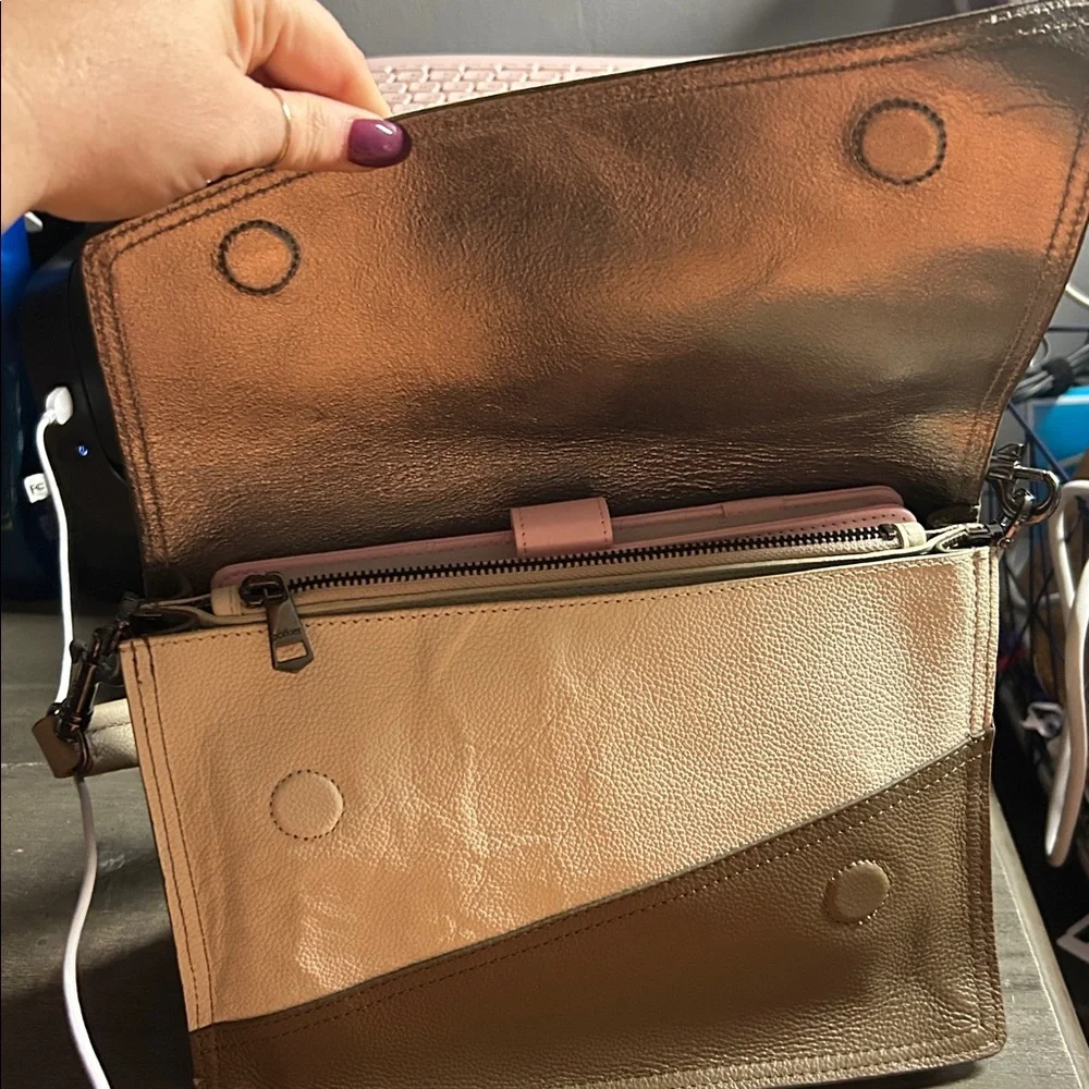 Botkier Crosstown Medium Leather Hobo Bag in‎ a cream or taupe colorblock design